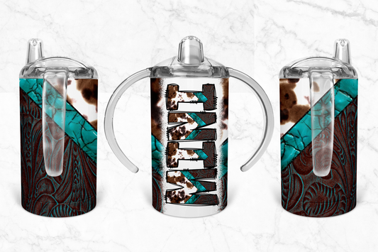 Turquoise tooled cowhide Sippy Cup