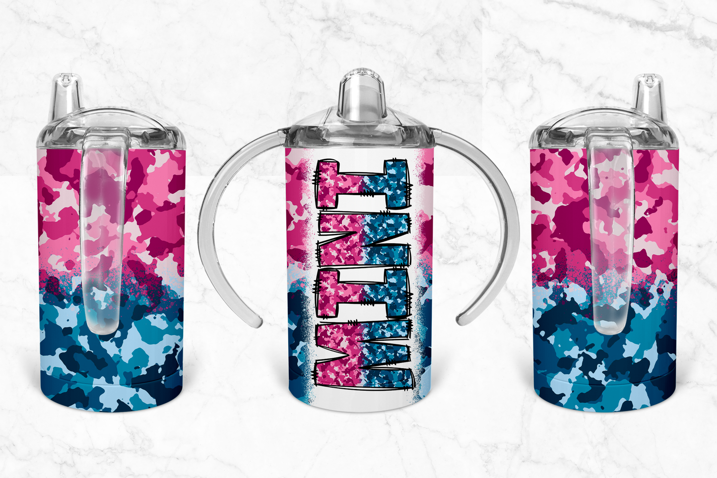 Pink and blue camo sippy Cup