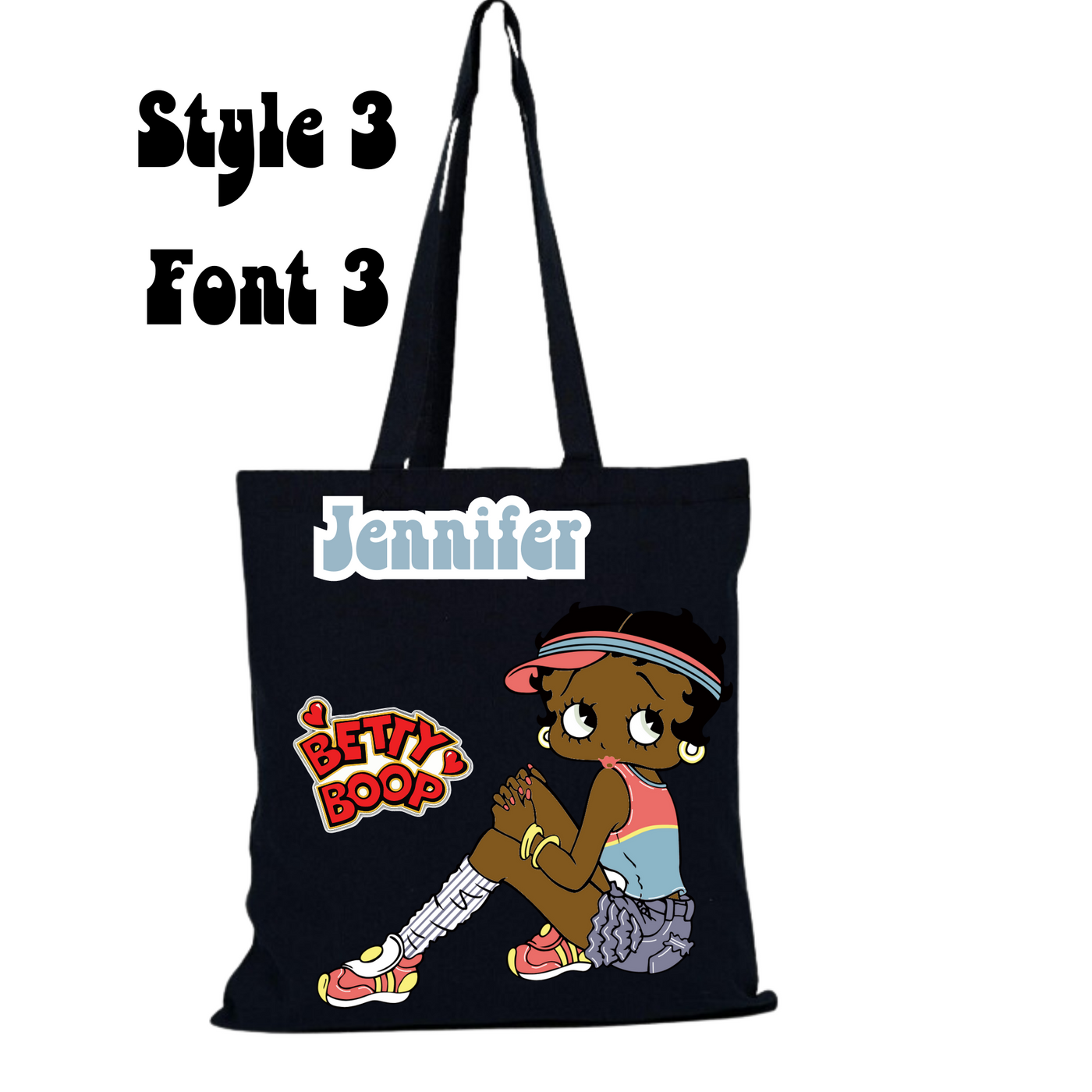 Personalized Afro American Betty Boop Black Canvas Tote Bag Gift for Her Custom Afro American