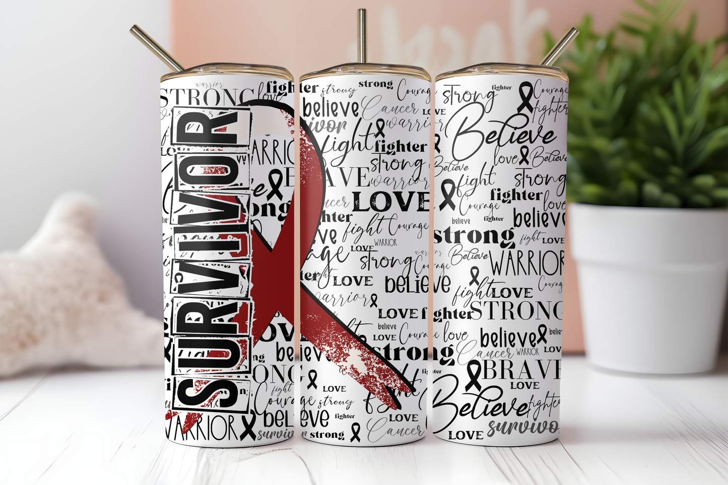 Burgundy and Ivory Survivor Ribbon Tumbler