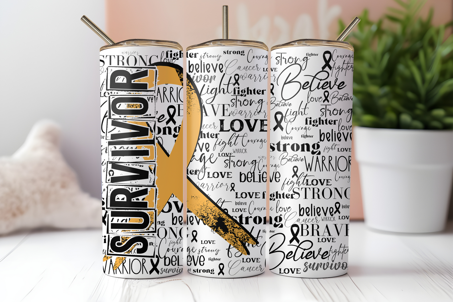 Gold Survivor Ribbon Tumbler