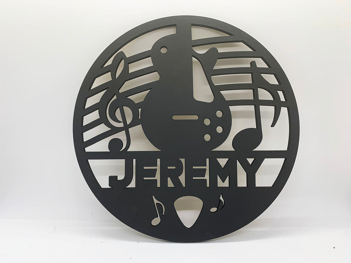 Electric Guitar Round Wood Sign