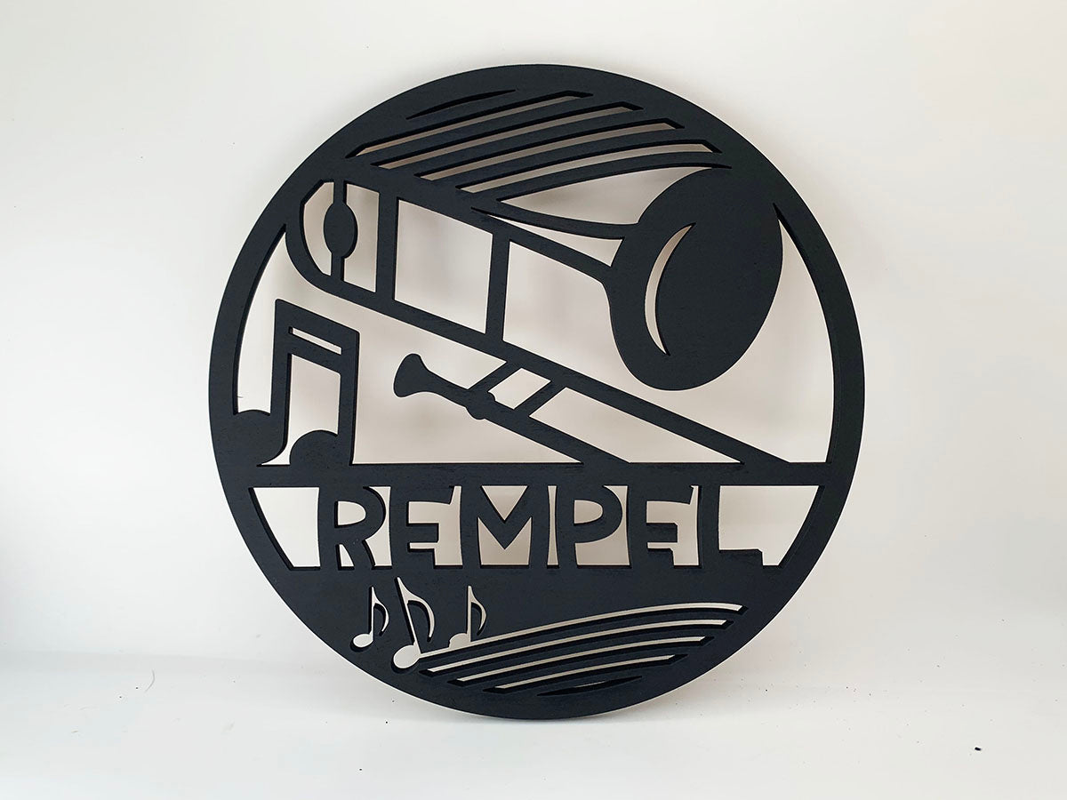 Trumbone Round Wood Sign