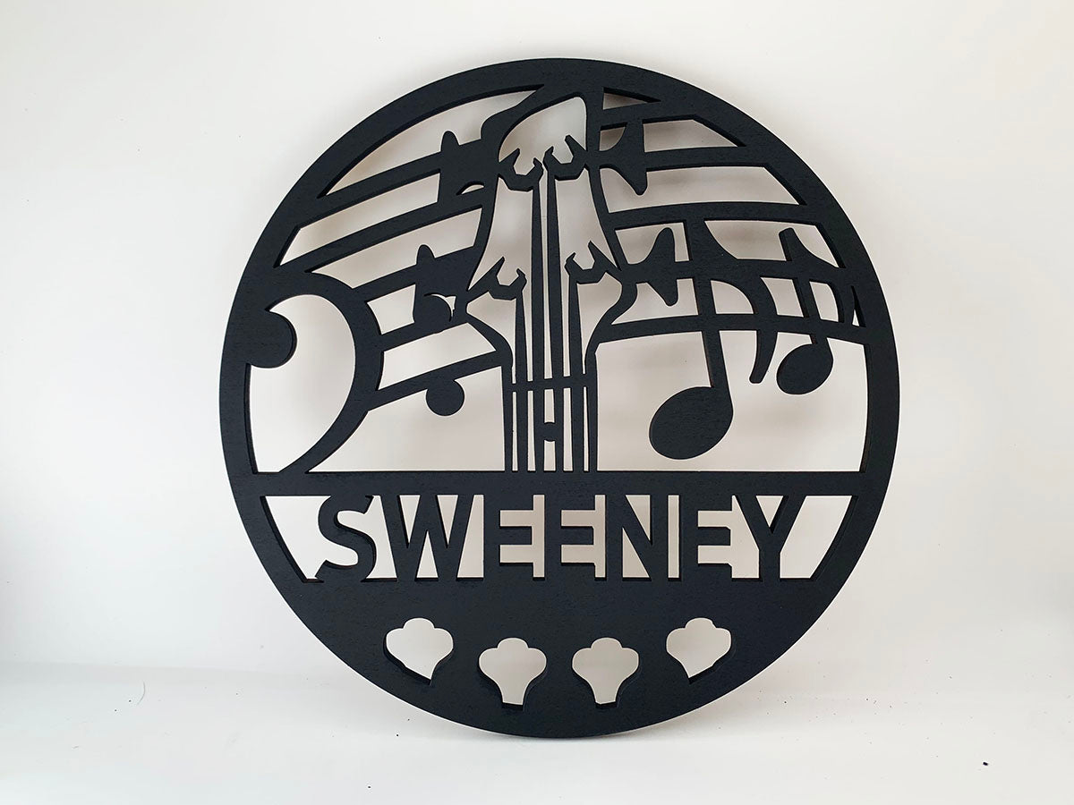 Bass Guitar Round Wood Sign