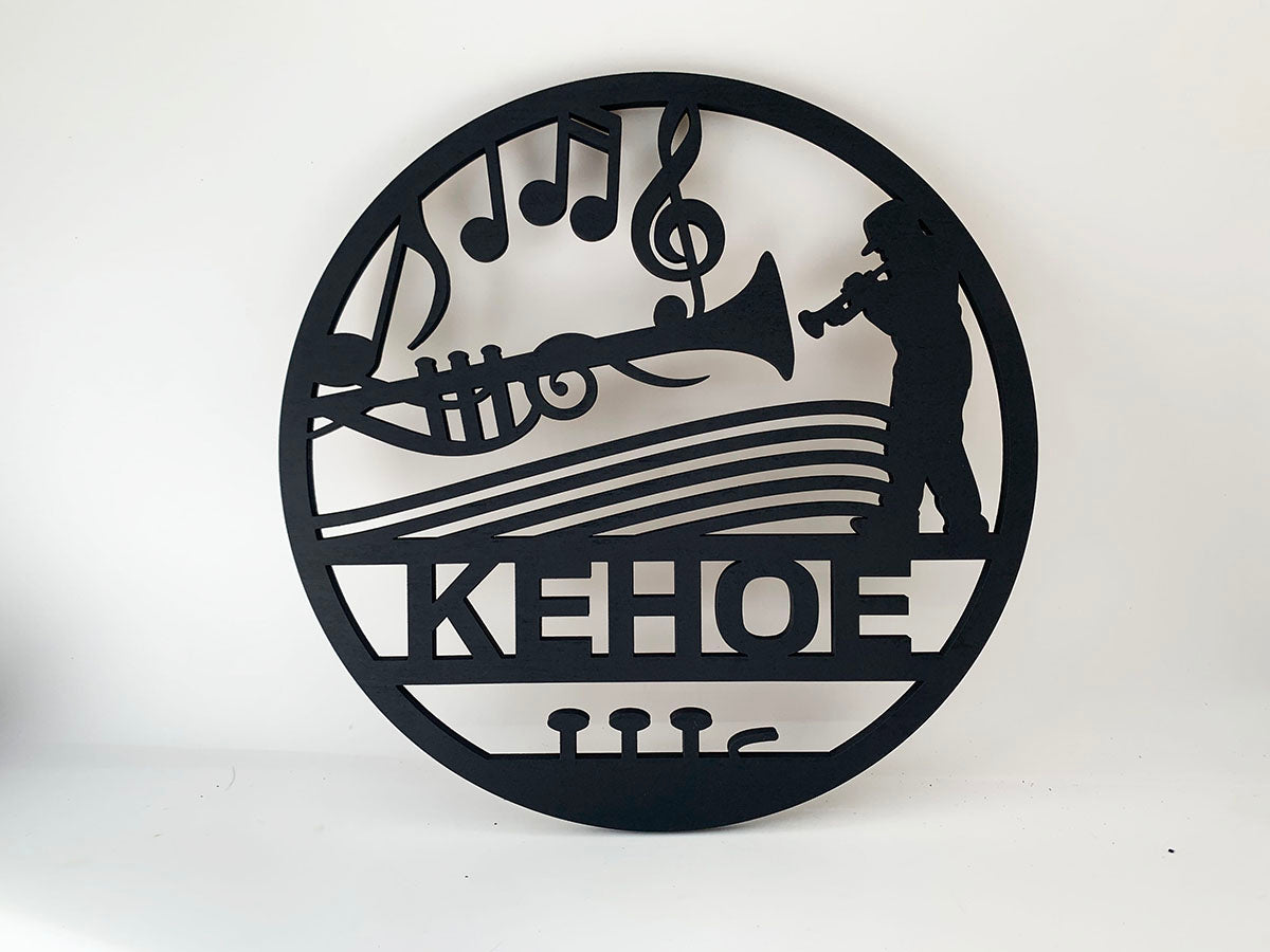 Trumpet Round Wood Sign