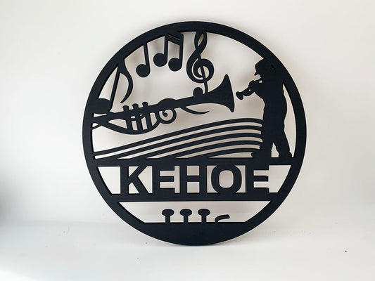 Trumpet Round Wood Sign