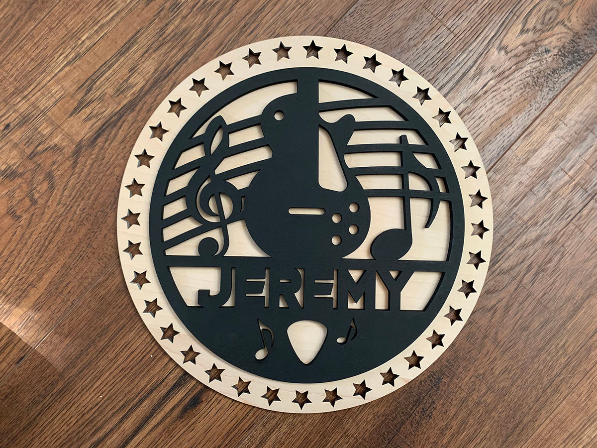 Electric Guitar Round Wood Sign