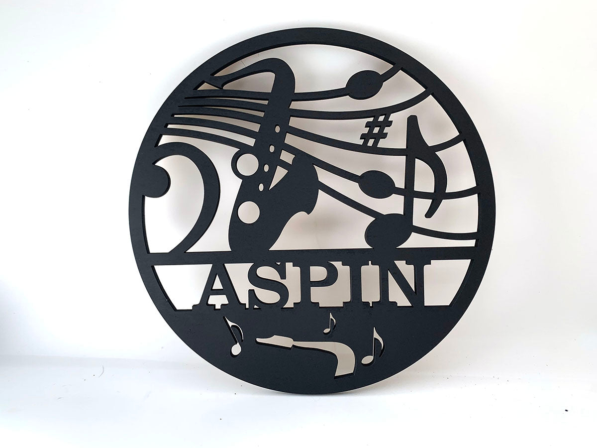 Saxophone Round Wood Sign