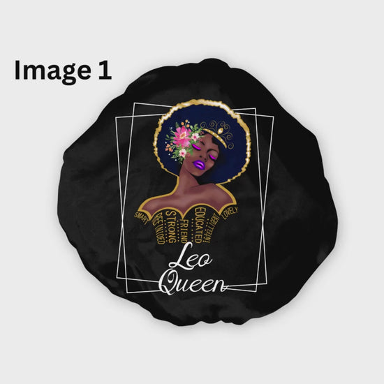 Wide Band Satin Hair Bonnet Leo Zodiac for Women in Black Light Purple Dark Purple Pink Silver Gold Red Blue White