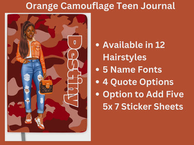 Personalized Orange Journal for Teenage Girls Who Love Camouflage Custom Gift for Black Teen Girls