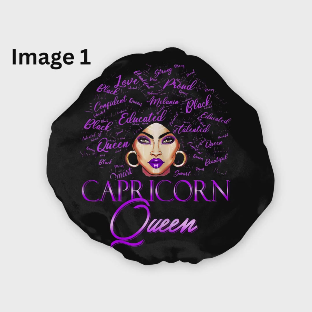 Wide Band Satin Hair Bonnet Capricorn Zodiac for Women in Black Light Purple Dark Purple Pink Silver Gold Red Blue White