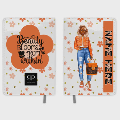 Personalized Journal Set for Black Teen Girls with Orange Flower Print Stay Organized in Style