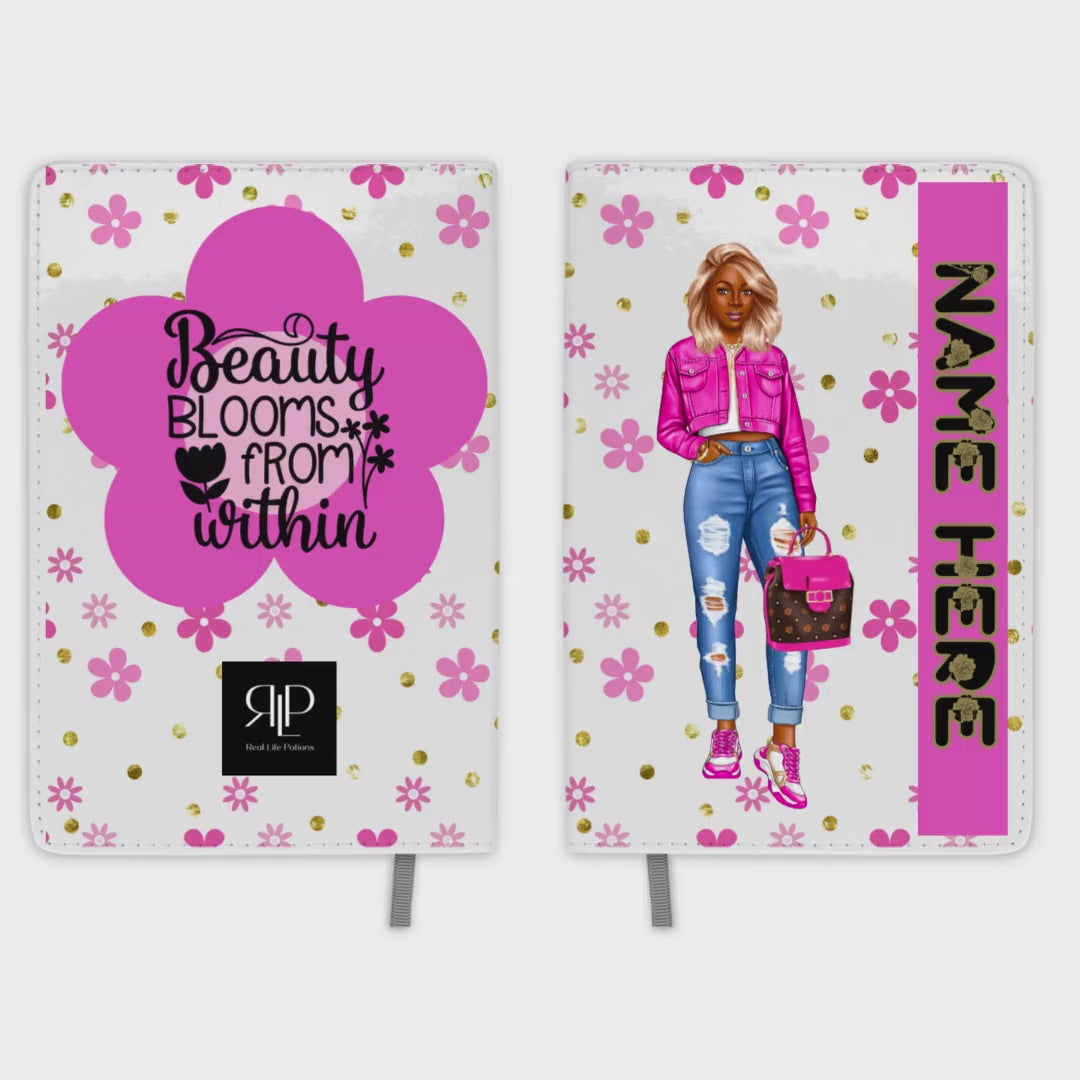 Personalized Journal Set for Black Teen Girls with Pink Flower Print Stay Organized in Style