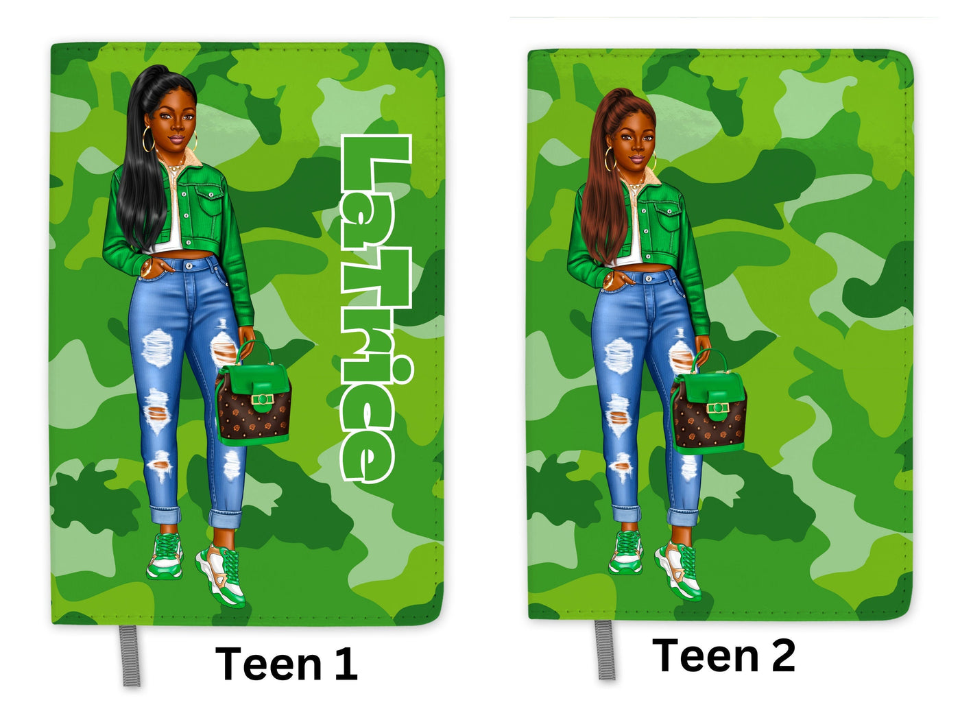 Personalized Green Journal for Teenage Girls Who Loves Camouflage Custom Gift for Black Teen Girls