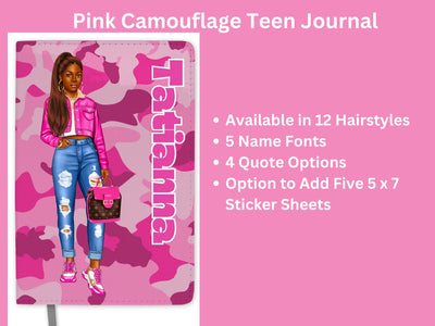 Personalized Pink Journal for Teenage Girls Who Love Camouflage Custom Gift for Black Teen Girls