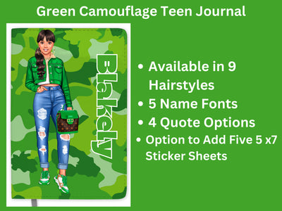 Personalized Green Journal for Teenage Girls Who Loves Camouflage Custom Gift for Teen Girls
