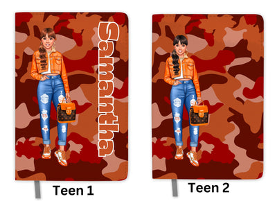 Personalized Orange Journal for Teenage Girls Who Love Camouflage Custom Gift for Teen Girls