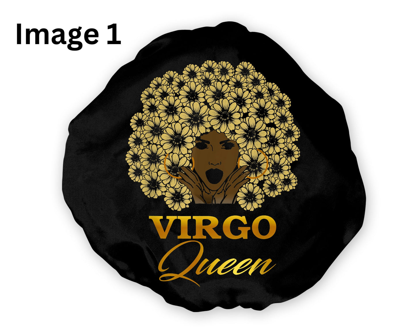 Wide Band Satin Hair Bonnet Virgo Zodiac for Women in Black Light Purple Dark Purple Pink Silver Gold Red Blue White