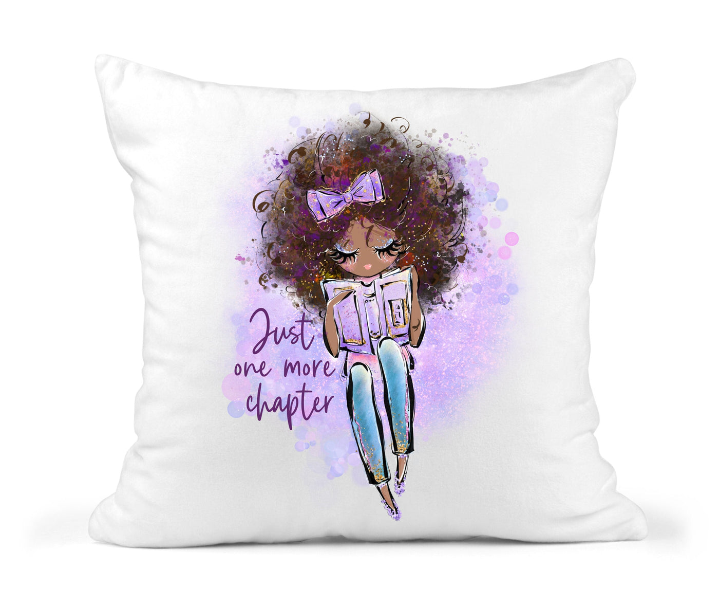 Personalized Throw Pillow Black Girl Ready Book Just One More Chapter Hand Drawn
