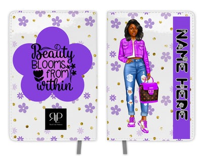 Personalized Journal Set for Black Teen Girls with Purple Flower Print Stay Organized in Style