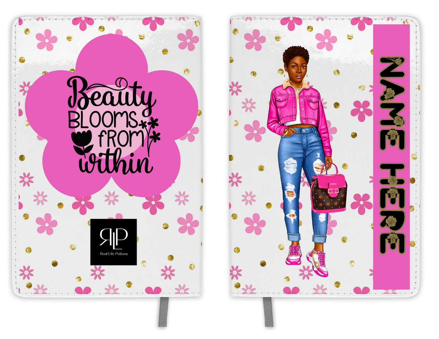 Personalized Journal Set for Black Teen Girls with Pink Flower Print Stay Organized in Style