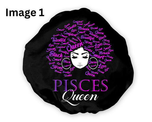 Wide Band Satin Hair Bonnet Pisces Zodiac for Women in Black Light Purple Dark Purple Pink Silver Gold Red Blue White