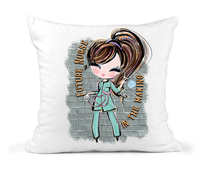 Personalized Student Nurse Throw Pillow Hand Drawn in Green Scrubs
