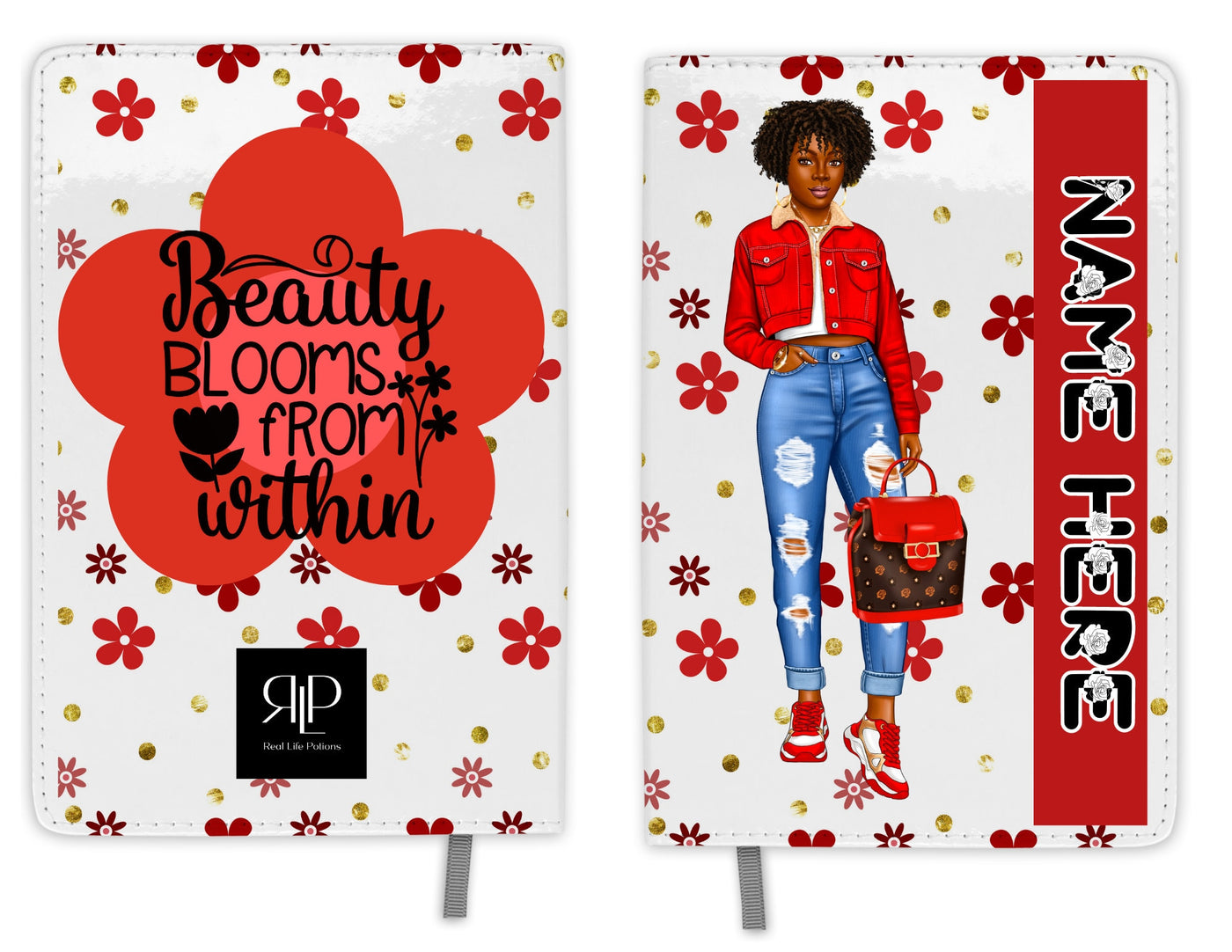 Personalized Journal Set for Black Teen Girls with Red Flower Print Stay Organized in Style